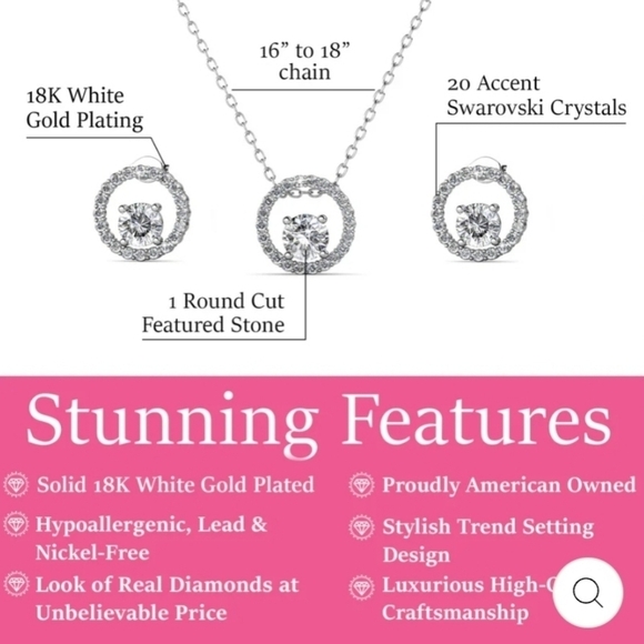 Reign 18k White Gold Necklace and Earrings Jewelry Set with Crystals - Picture 4 of 6